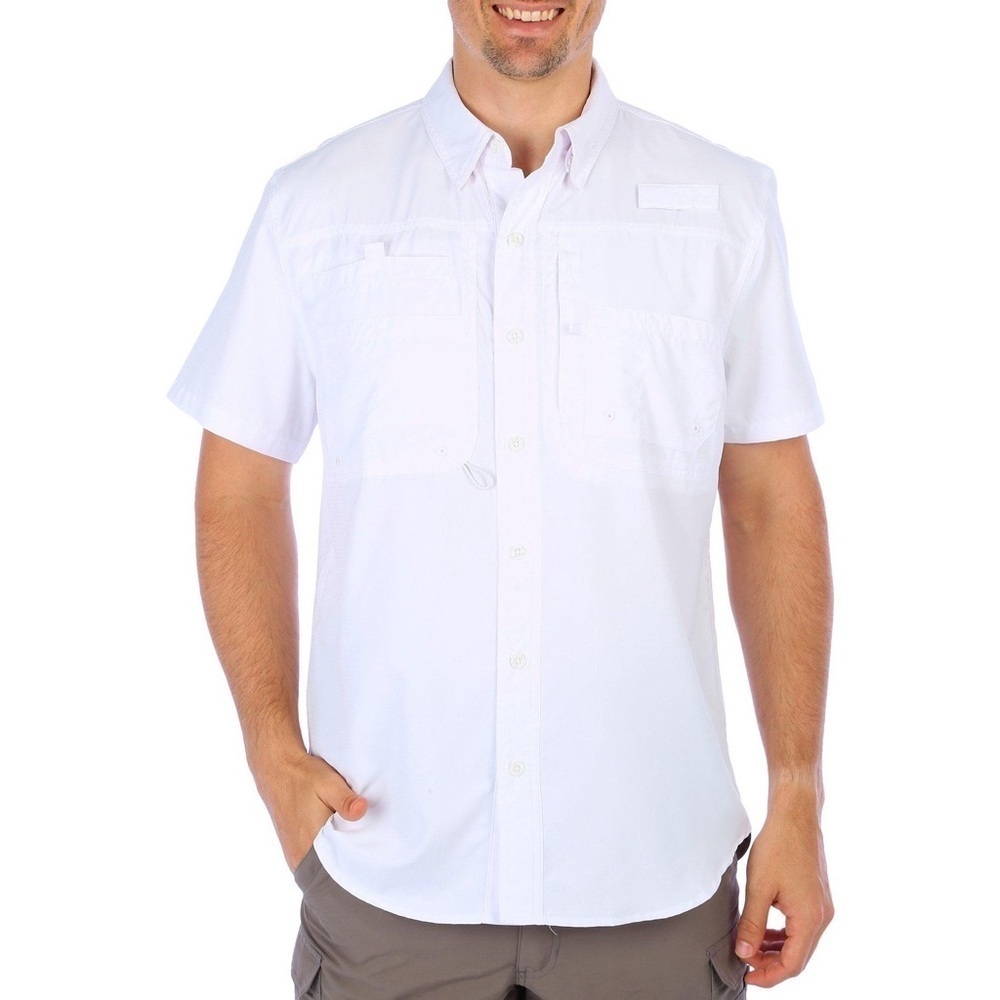 Reel Legends Saltwater II Short Sleeve Shirt Fishing Vented Outdoor White Medium